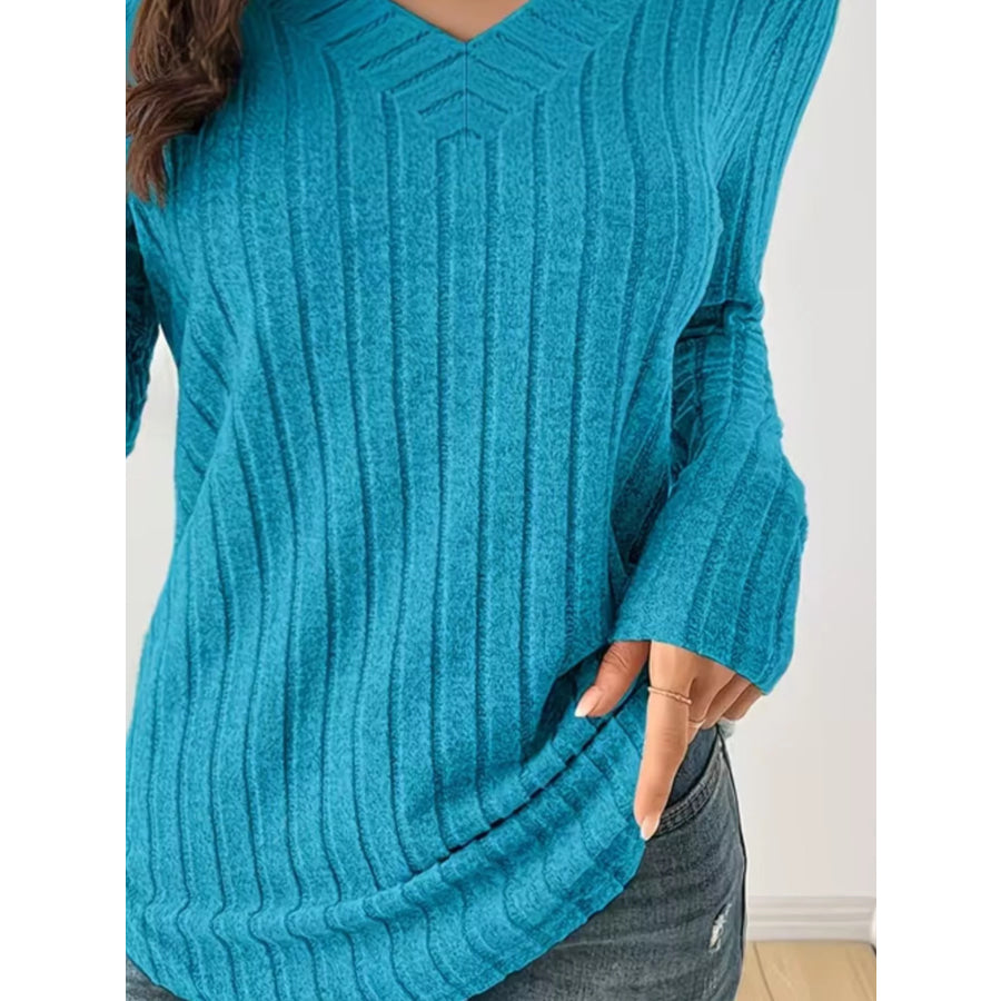 Ribbed Knit Long Sleeve T-Shirt Apparel and Accessories