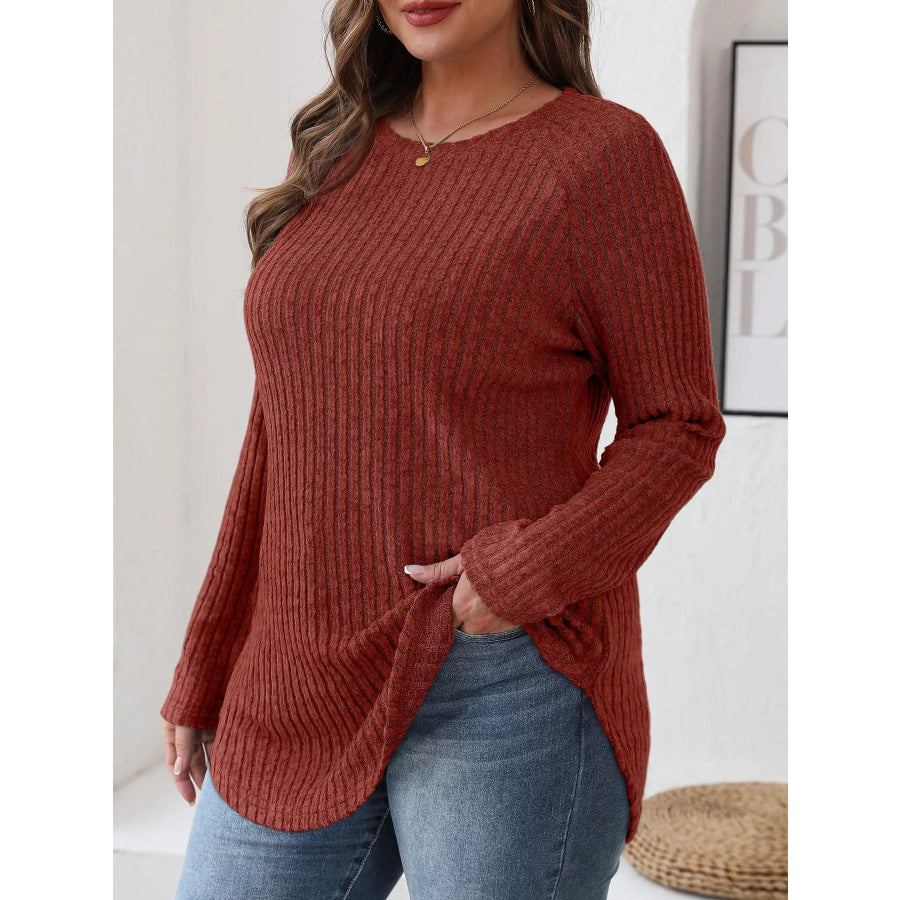 Ribbed Knit Long Sleeve T-Shirt Apparel and Accessories