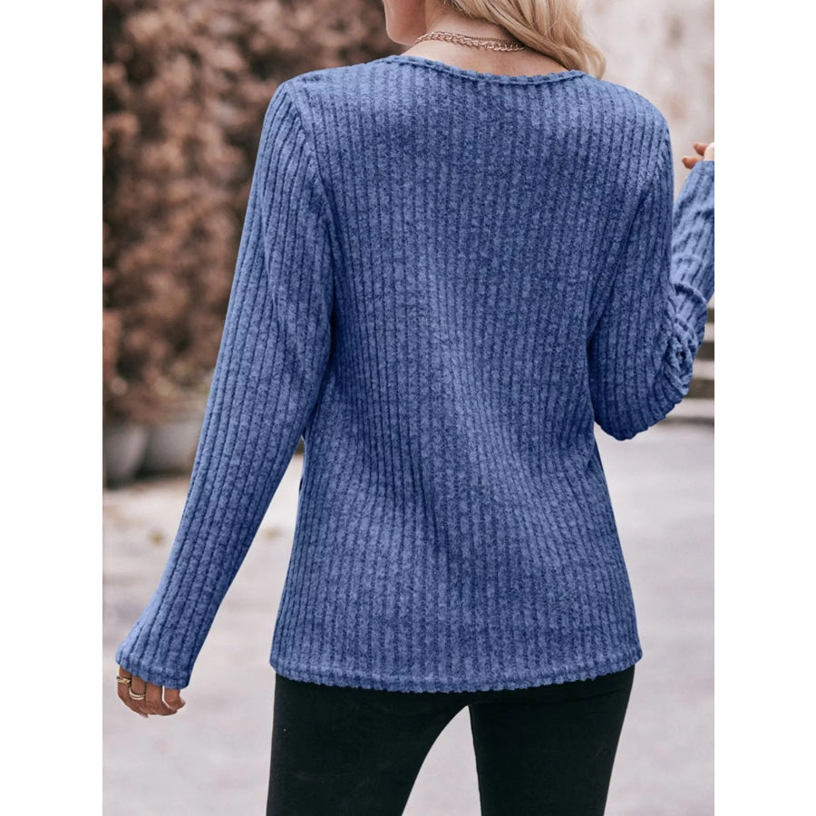 Ribbed Knit Long Sleeve T-Shirt Apparel and Accessories