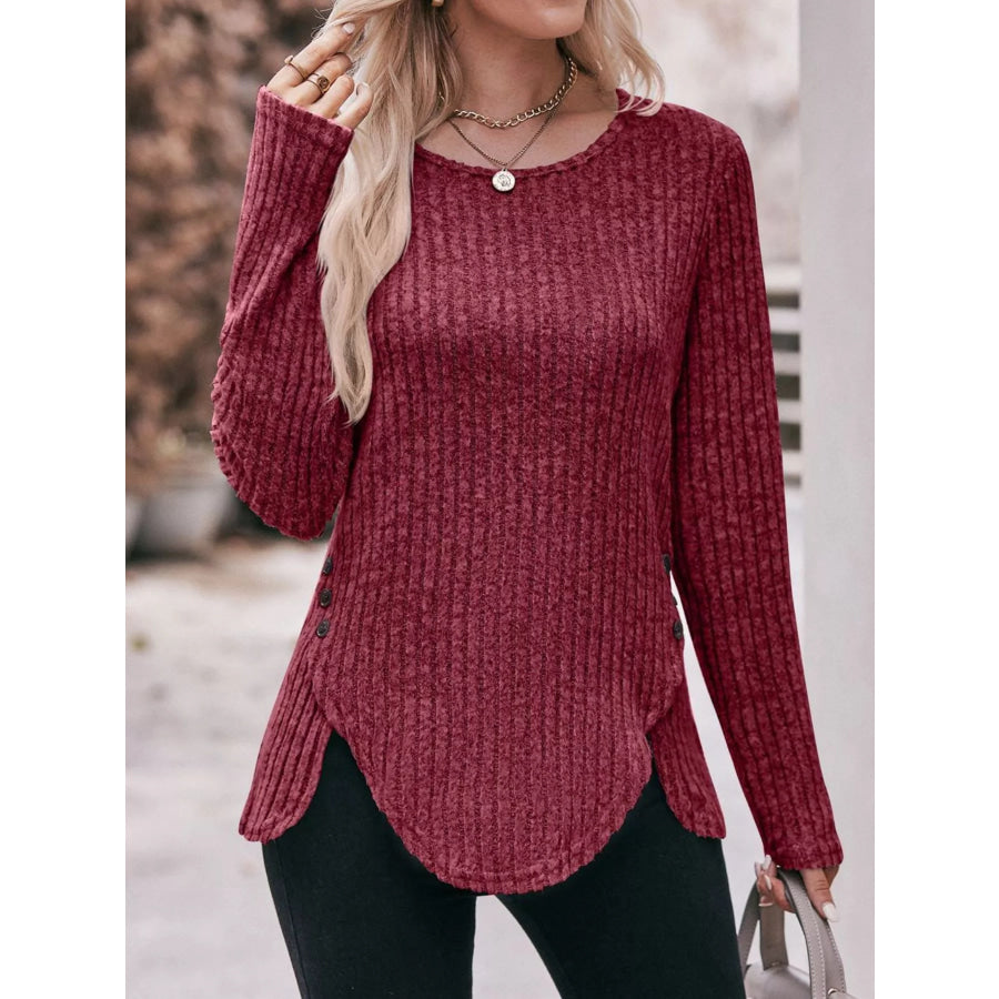 Ribbed Knit Long Sleeve T-Shirt Apparel and Accessories