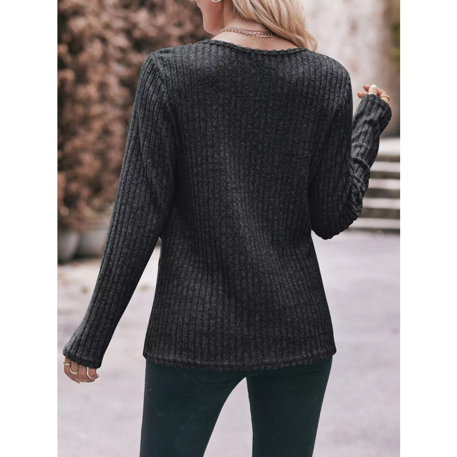Ribbed Knit Long Sleeve T-Shirt Apparel and Accessories