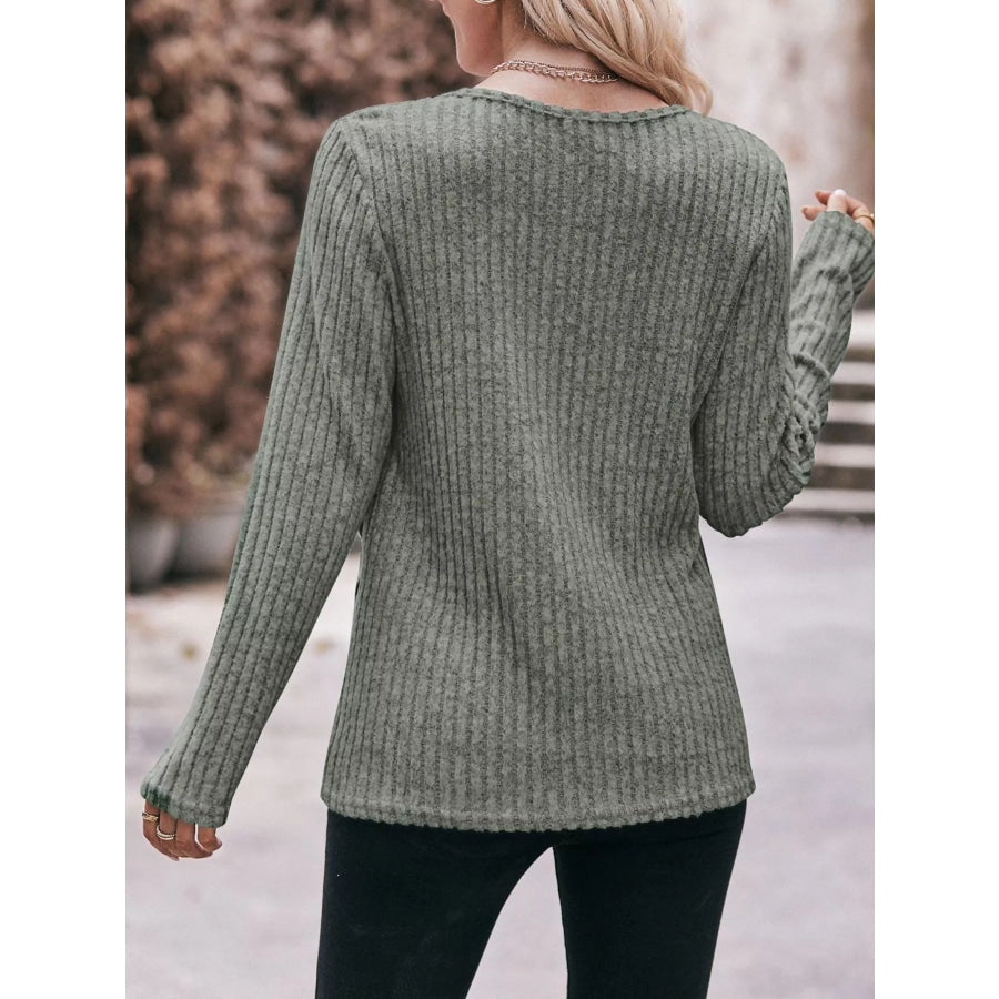 Ribbed Knit Long Sleeve T-Shirt Apparel and Accessories
