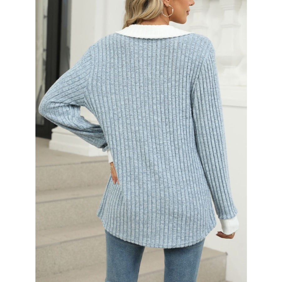 Ribbed Knit Long Sleeve T-Shirt Apparel and Accessories