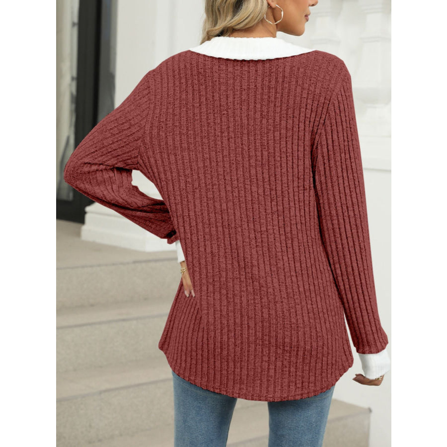 Ribbed Knit Long Sleeve T-Shirt Apparel and Accessories