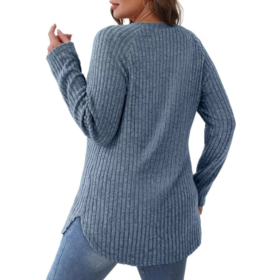 Ribbed Knit Long Sleeve T-Shirt Apparel and Accessories