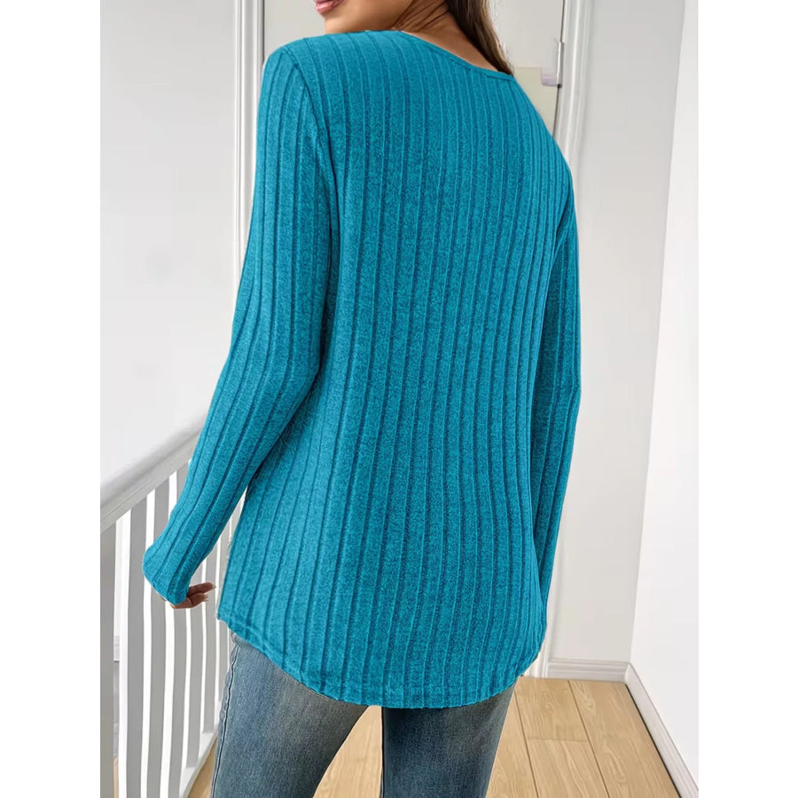Ribbed Knit Long Sleeve T-Shirt Apparel and Accessories
