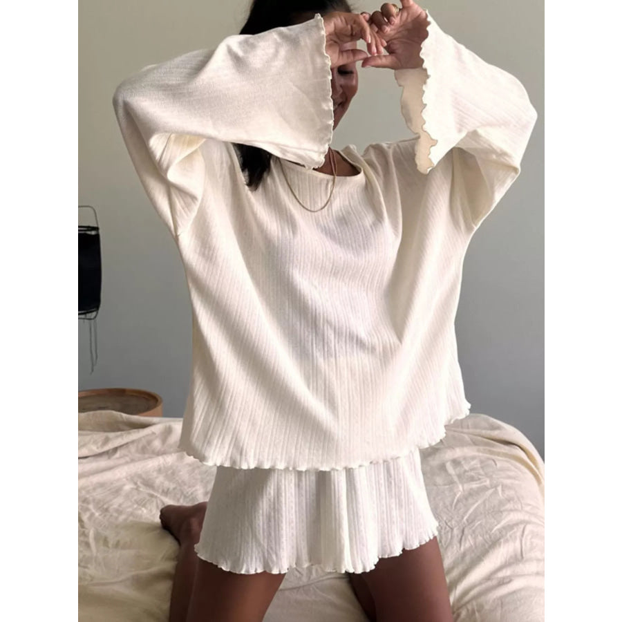 Ribbed Knit Long Sleeve Top and Shorts Lounge Set Apparel and Accessories