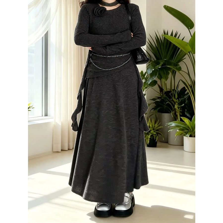 Ribbed Knit Long Sleeve Top and Skirt Set Apparel and Accessories