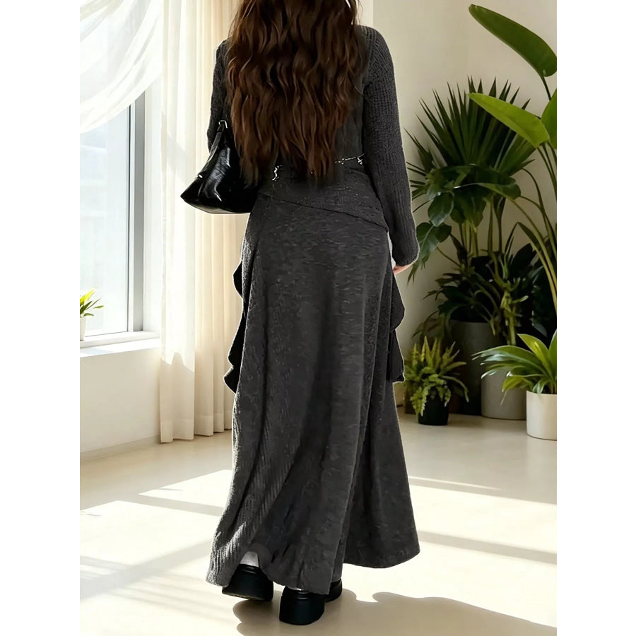 Ribbed Knit Long Sleeve Top and Skirt Set Apparel and Accessories