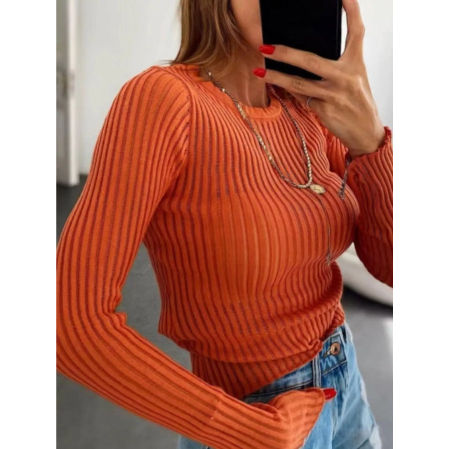 Ribbed Knit Long Sleeve Top Apparel and Accessories
