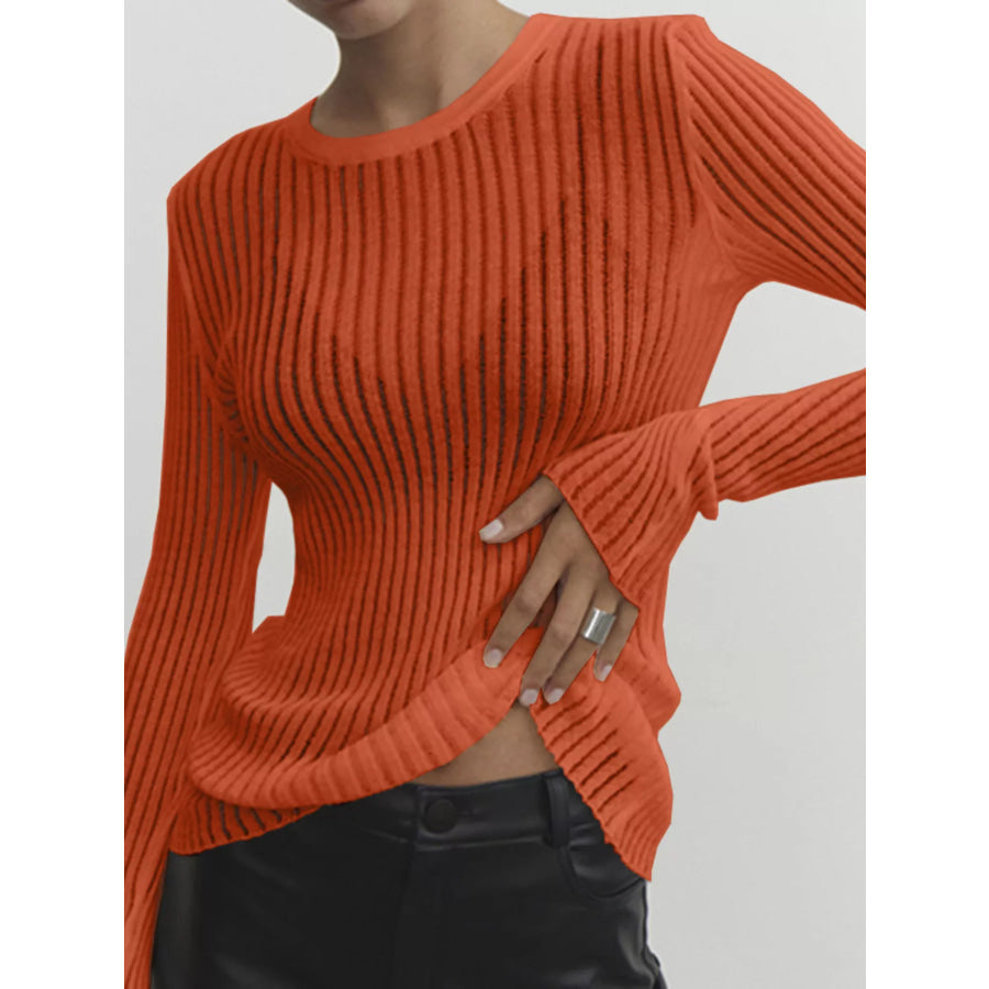 Ribbed Knit Long Sleeve Top Orange / S Apparel and Accessories