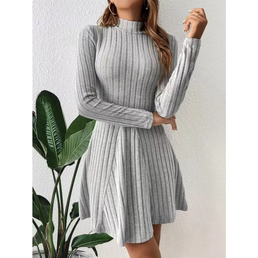 Ribbed Knit Mock Neck Long Sleeve Mini Dress Apparel and Accessories