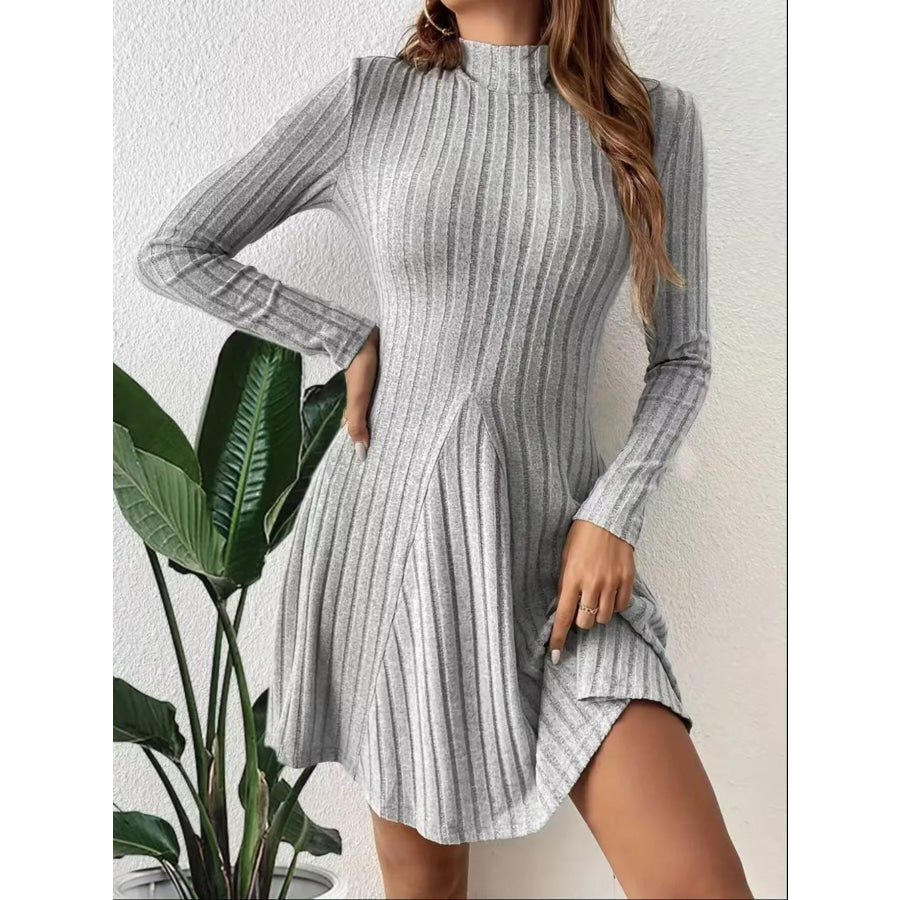 Ribbed Knit Mock Neck Long Sleeve Mini Dress Apparel and Accessories