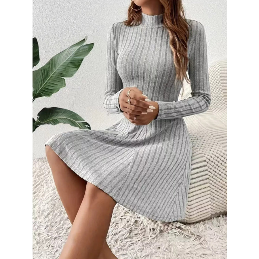 Ribbed Knit Mock Neck Long Sleeve Mini Dress Apparel and Accessories