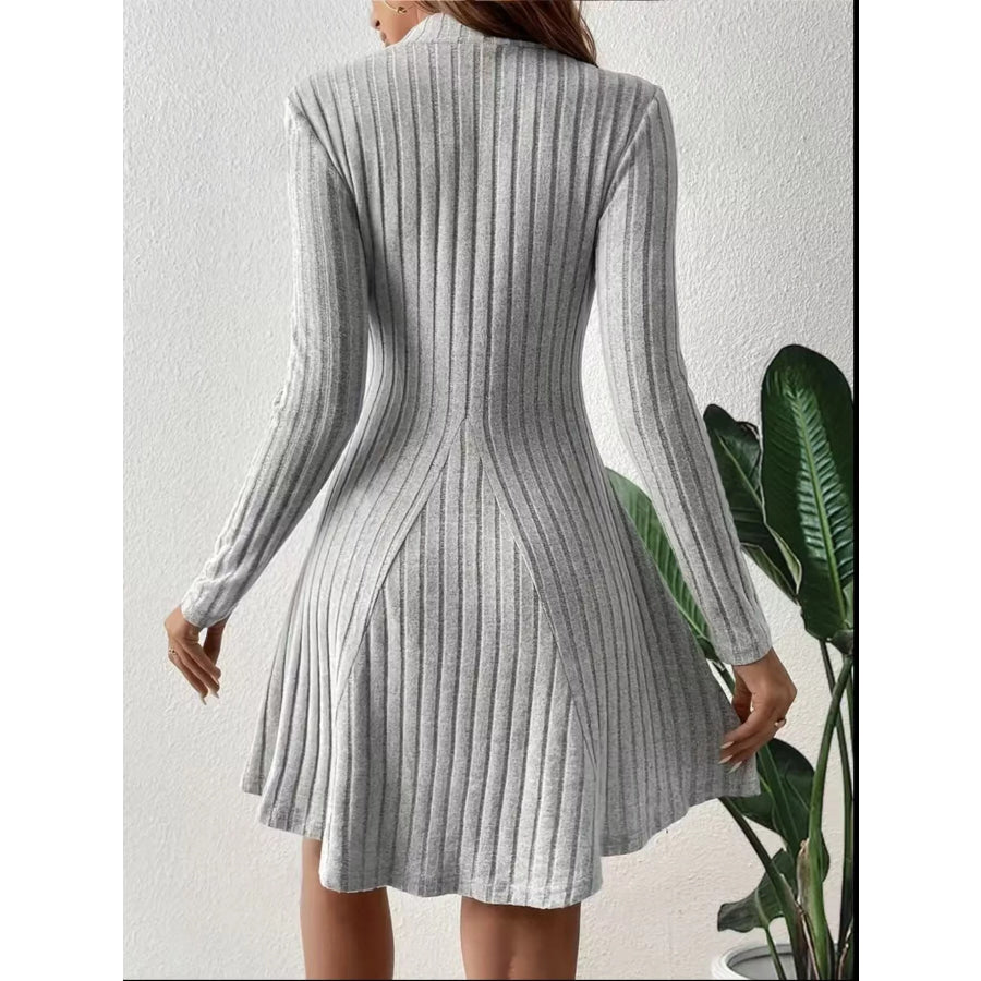 Ribbed Knit Mock Neck Long Sleeve Mini Dress Gray / S Apparel and Accessories