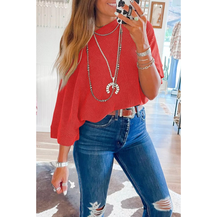 Ribbed Knit Off-Shoulder Blouse Apparel and Accessories