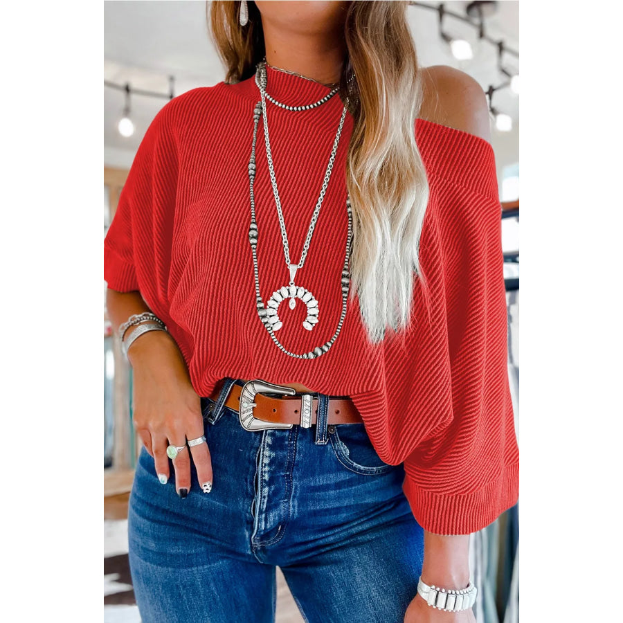 Ribbed Knit Off-Shoulder Blouse Apparel and Accessories