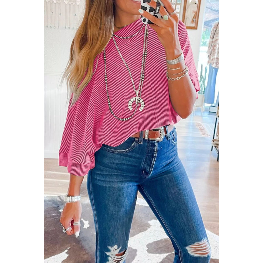 Ribbed Knit Off-Shoulder Blouse Apparel and Accessories