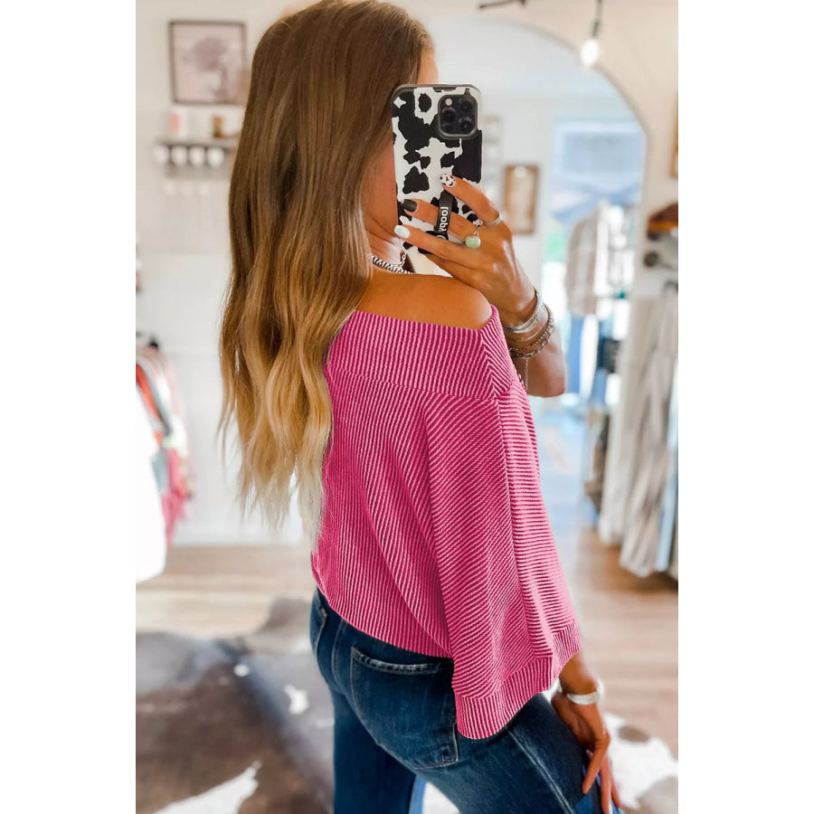 Ribbed Knit Off-Shoulder Blouse Apparel and Accessories
