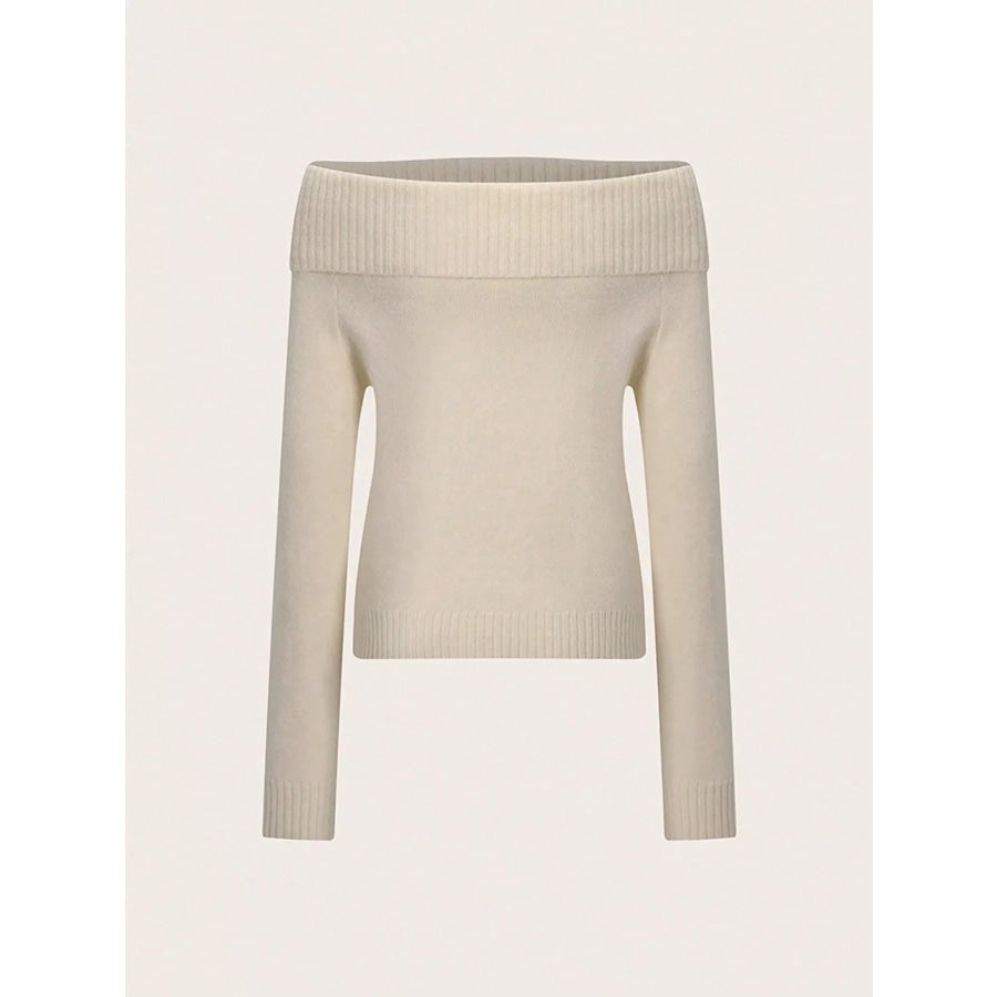 Ribbed Knit Off Shoulder Sweater Apparel and Accessories