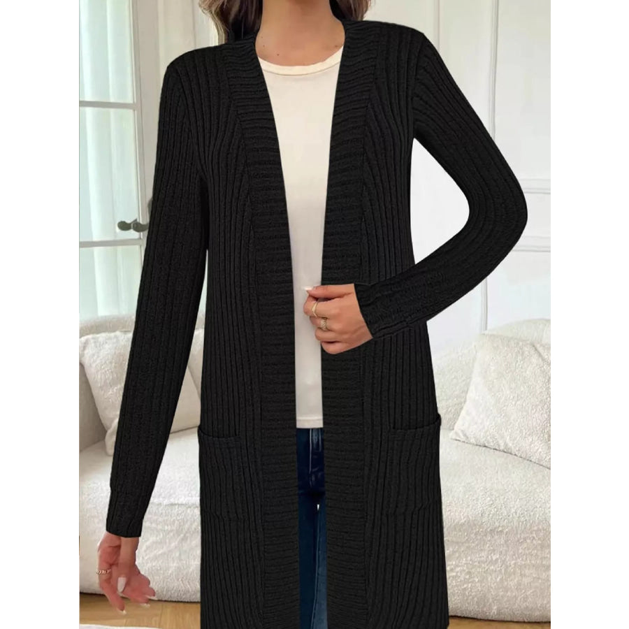 Ribbed Knit Open Front Cardigan Apparel and Accessories