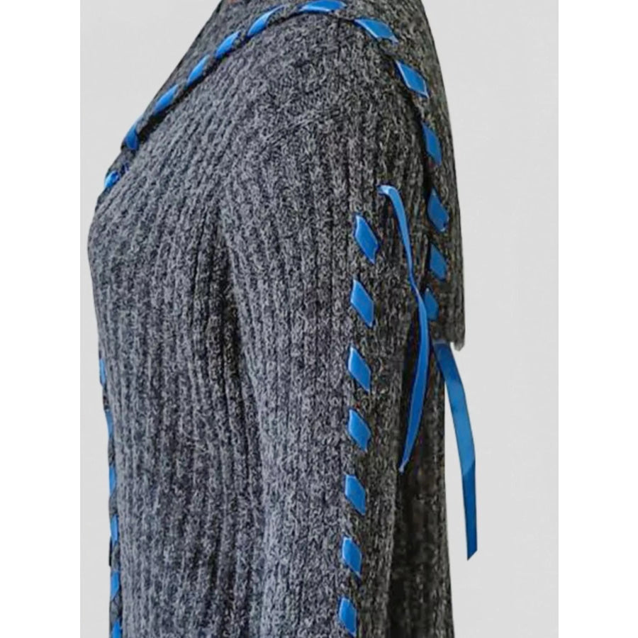 Ribbed Knit Open Front Cardigan Gray / One Size Apparel and Accessories