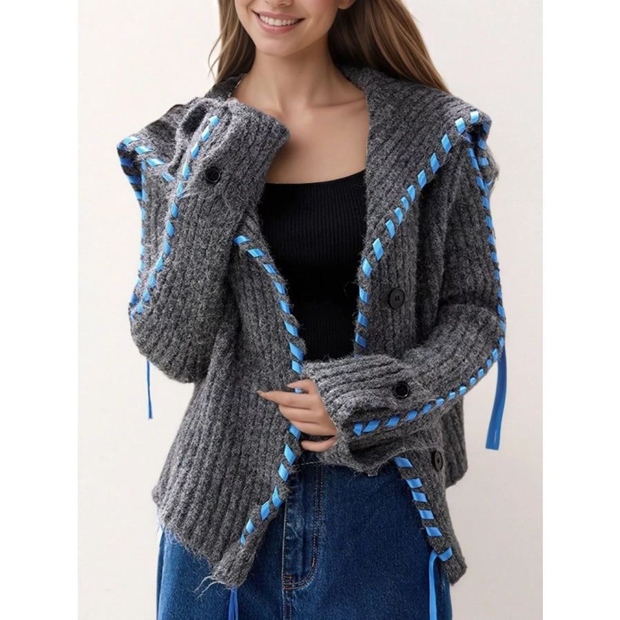 Ribbed Knit Open Front Cardigan Gray / One Size Apparel and Accessories