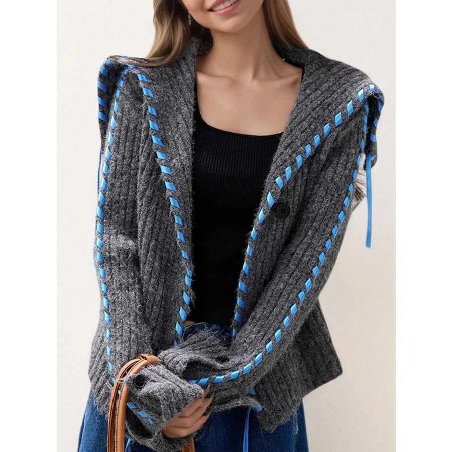 Ribbed Knit Open Front Cardigan Gray / One Size Apparel and Accessories