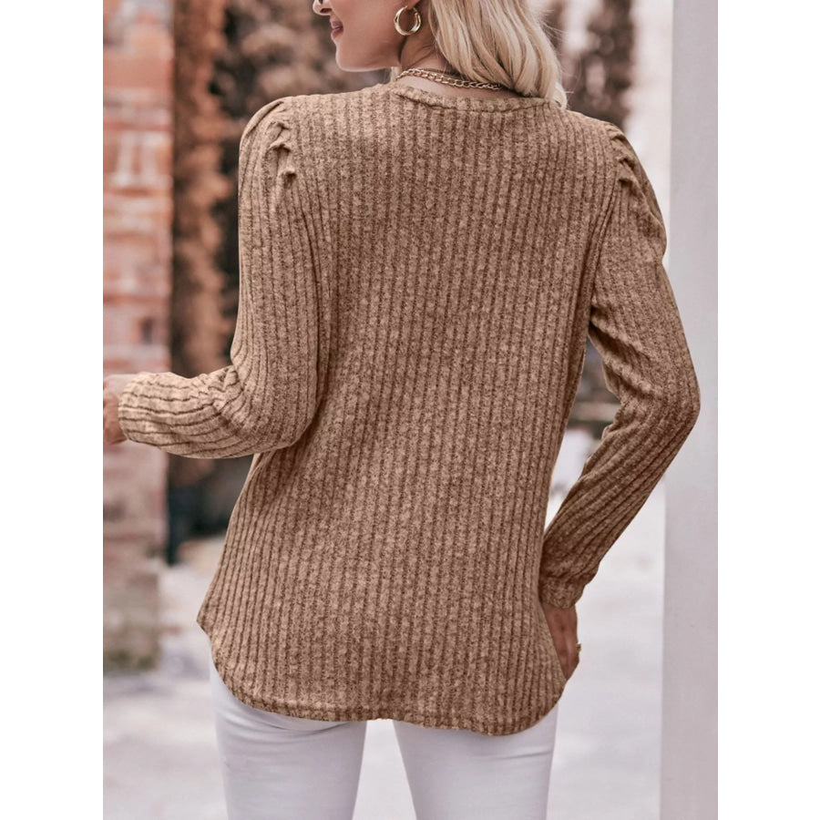 Ribbed Knit Puff Sleeve T-Shirt Apparel and Accessories