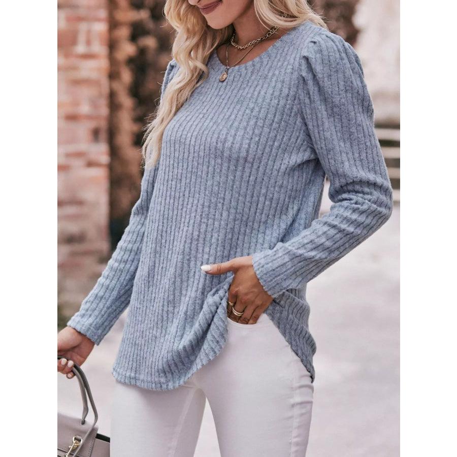 Ribbed Knit Puff Sleeve T-Shirt Apparel and Accessories