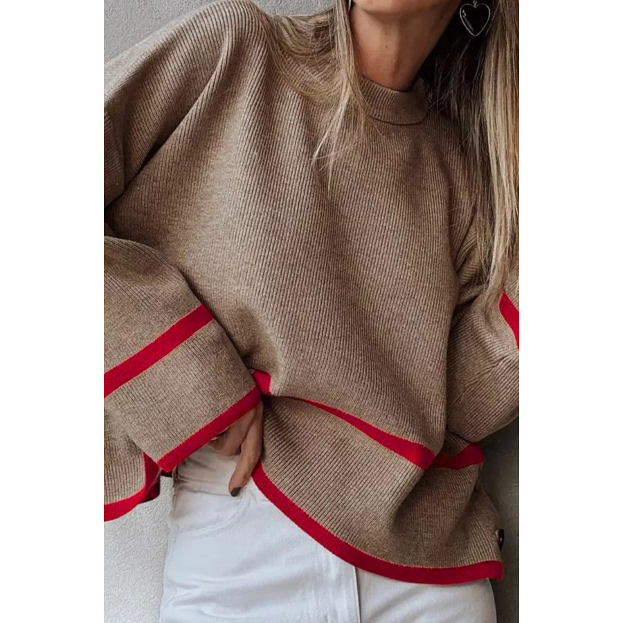 Ribbed Knit Pullover with Contrast Trim Apparel and Accessories