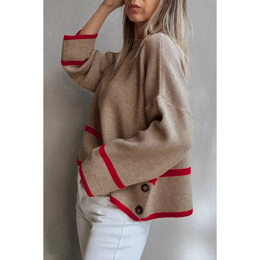 Ribbed Knit Pullover with Contrast Trim Apparel and Accessories