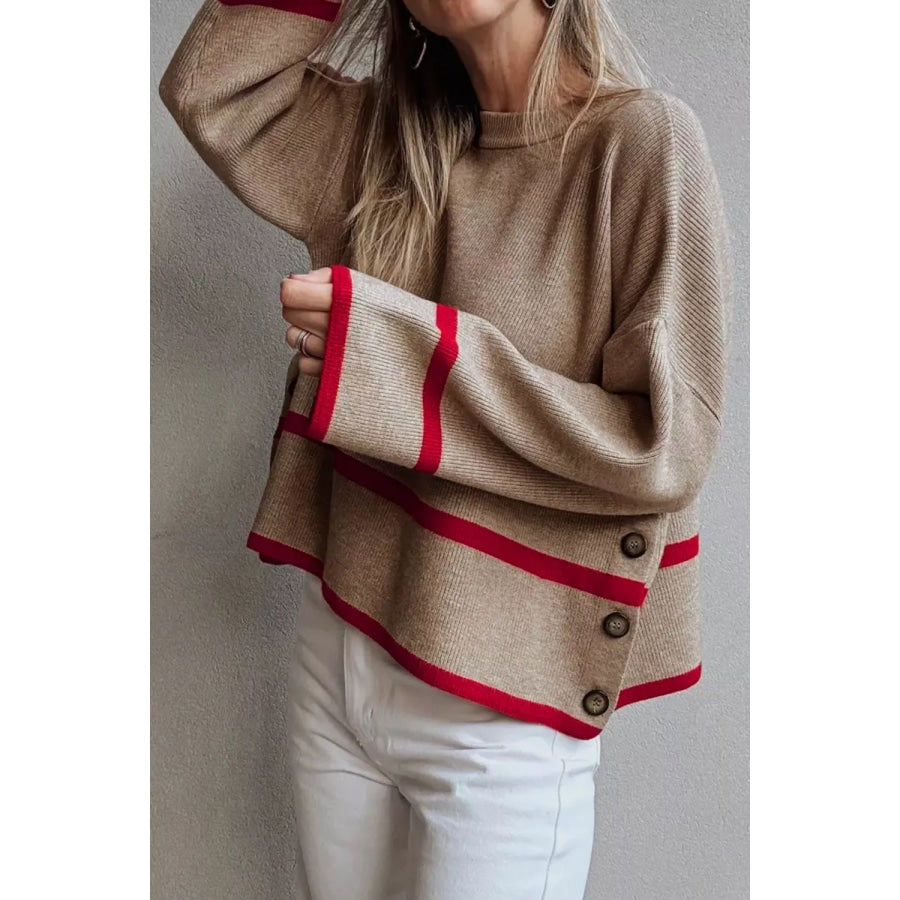 Ribbed Knit Pullover with Contrast Trim Apparel and Accessories