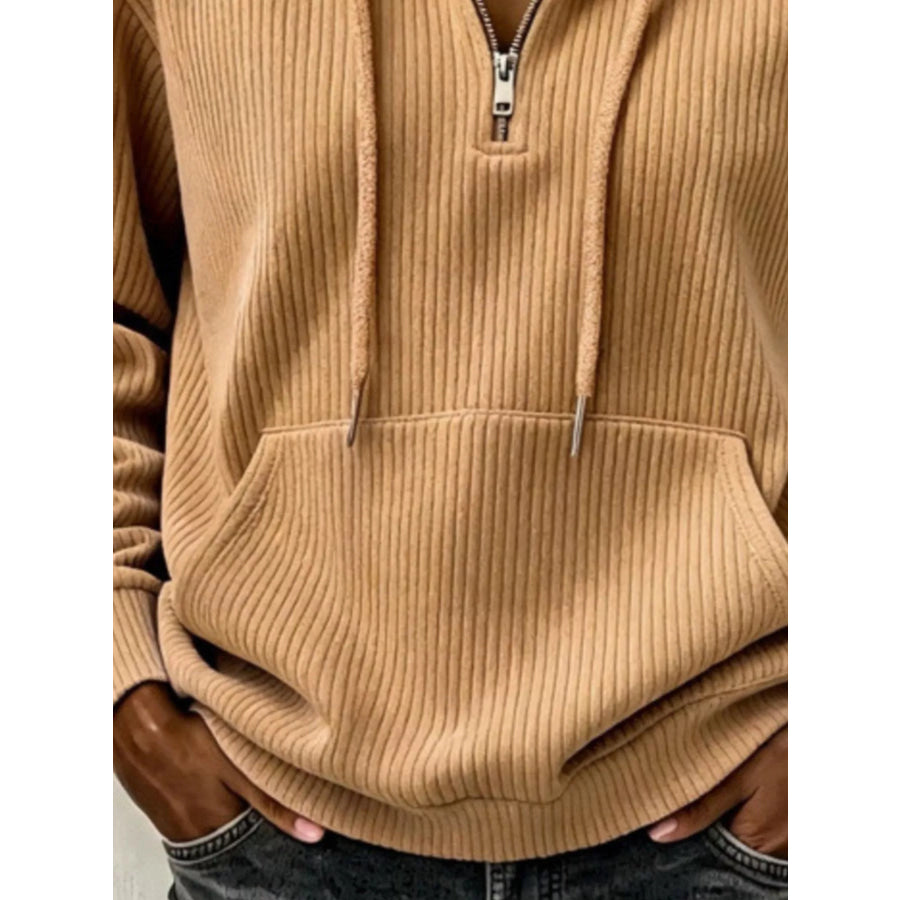 Ribbed Knit Quarter-Zip Hoodie Apparel and Accessories
