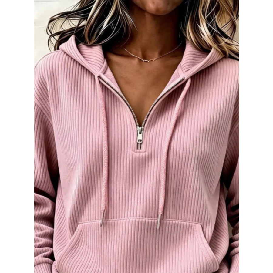 Ribbed Knit Quarter-Zip Hoodie Apparel and Accessories