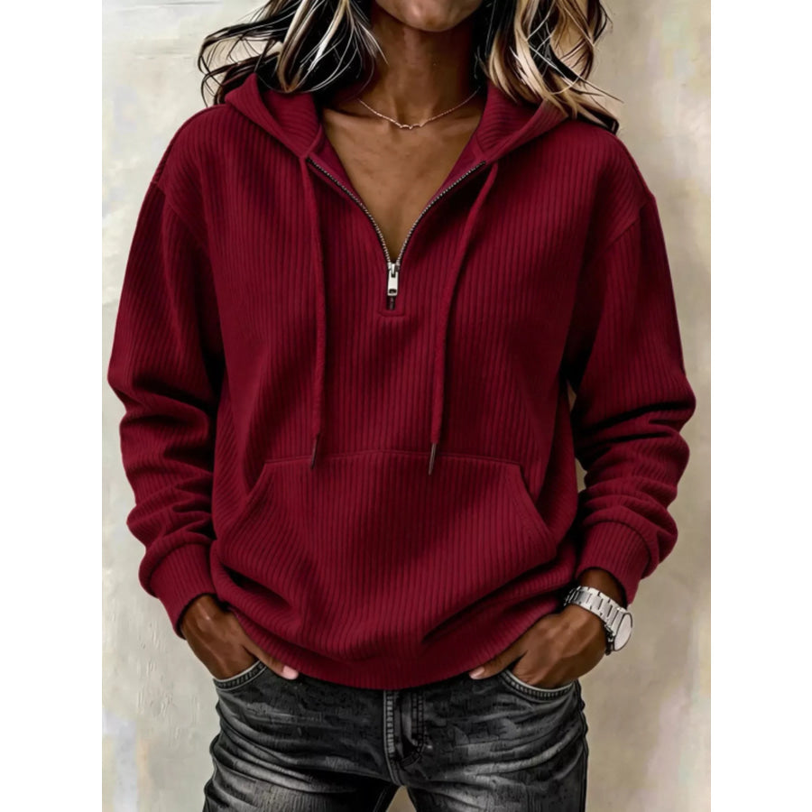Ribbed Knit Quarter-Zip Hoodie Apparel and Accessories