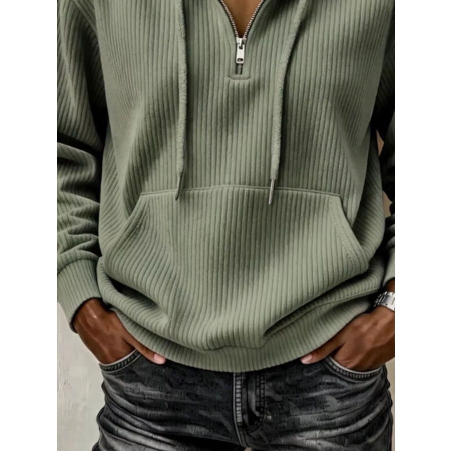Ribbed Knit Quarter-Zip Hoodie Apparel and Accessories