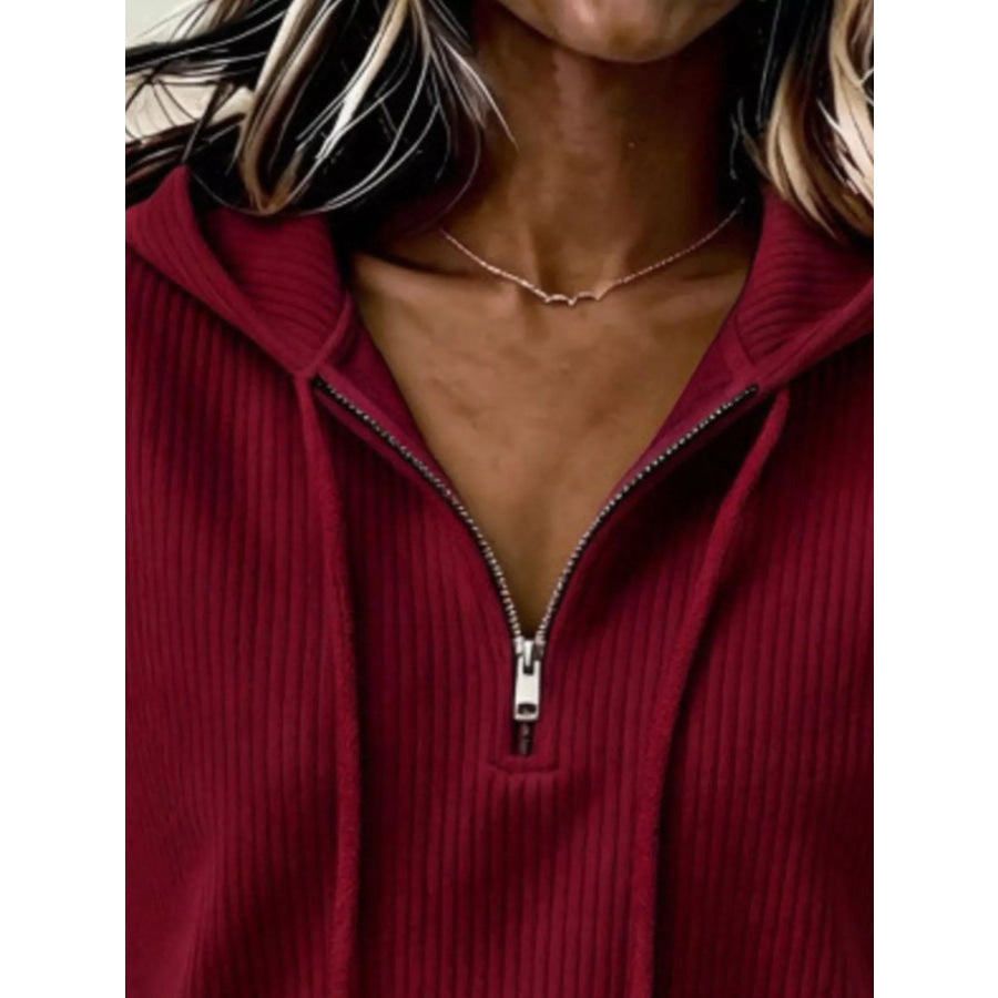 Ribbed Knit Quarter-Zip Hoodie Apparel and Accessories
