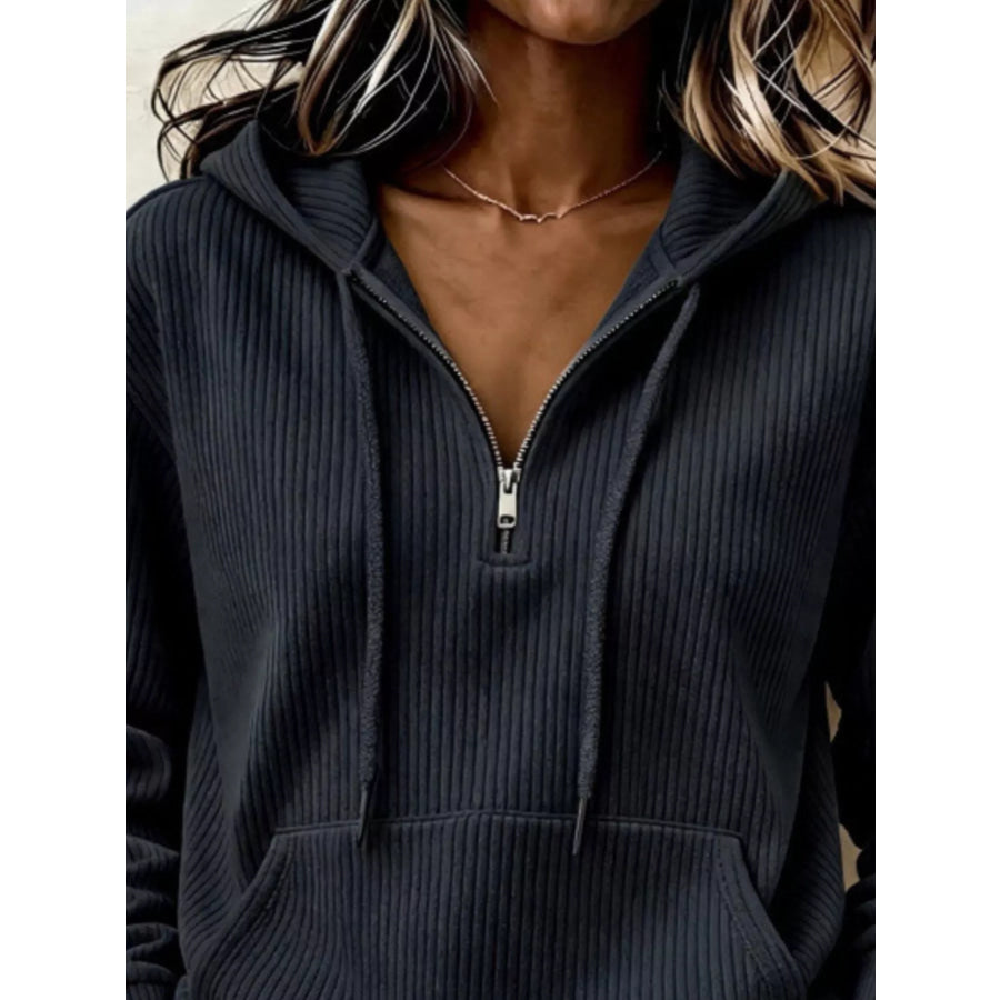 Ribbed Knit Quarter-Zip Hoodie Apparel and Accessories