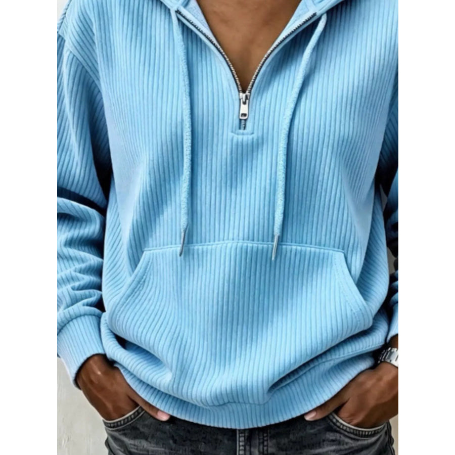 Ribbed Knit Quarter-Zip Hoodie Apparel and Accessories