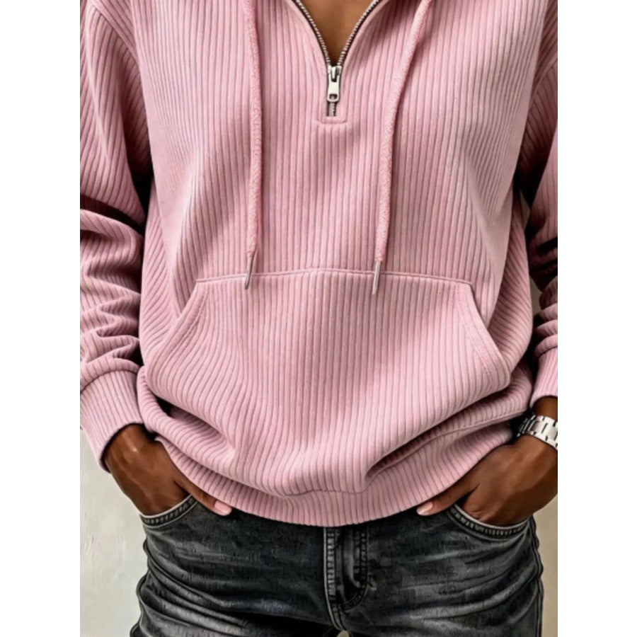 Ribbed Knit Quarter-Zip Hoodie Apparel and Accessories