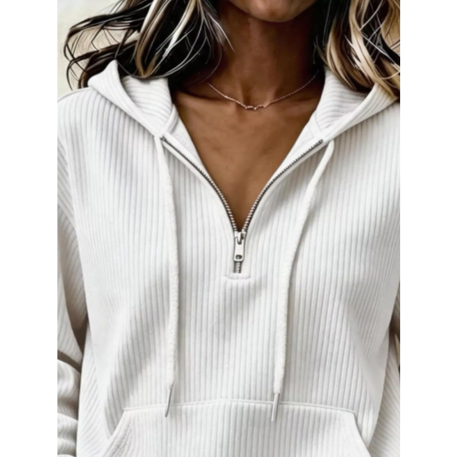 Ribbed Knit Quarter-Zip Hoodie Apparel and Accessories