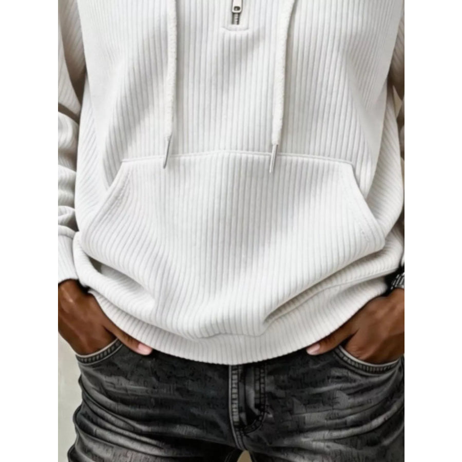 Ribbed Knit Quarter-Zip Hoodie Apparel and Accessories