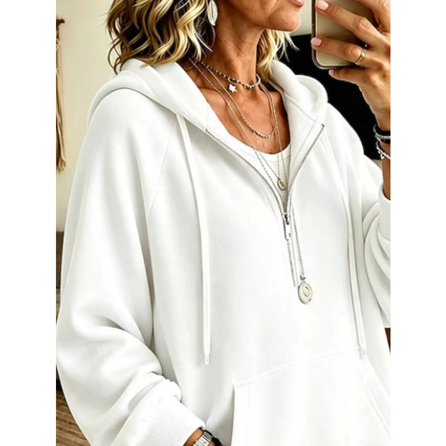 Ribbed Knit Quarter-Zip Hoodie with Kangaroo Pocket Apparel and Accessories