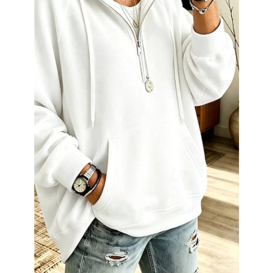 Ribbed Knit Quarter-Zip Hoodie with Kangaroo Pocket Apparel and Accessories