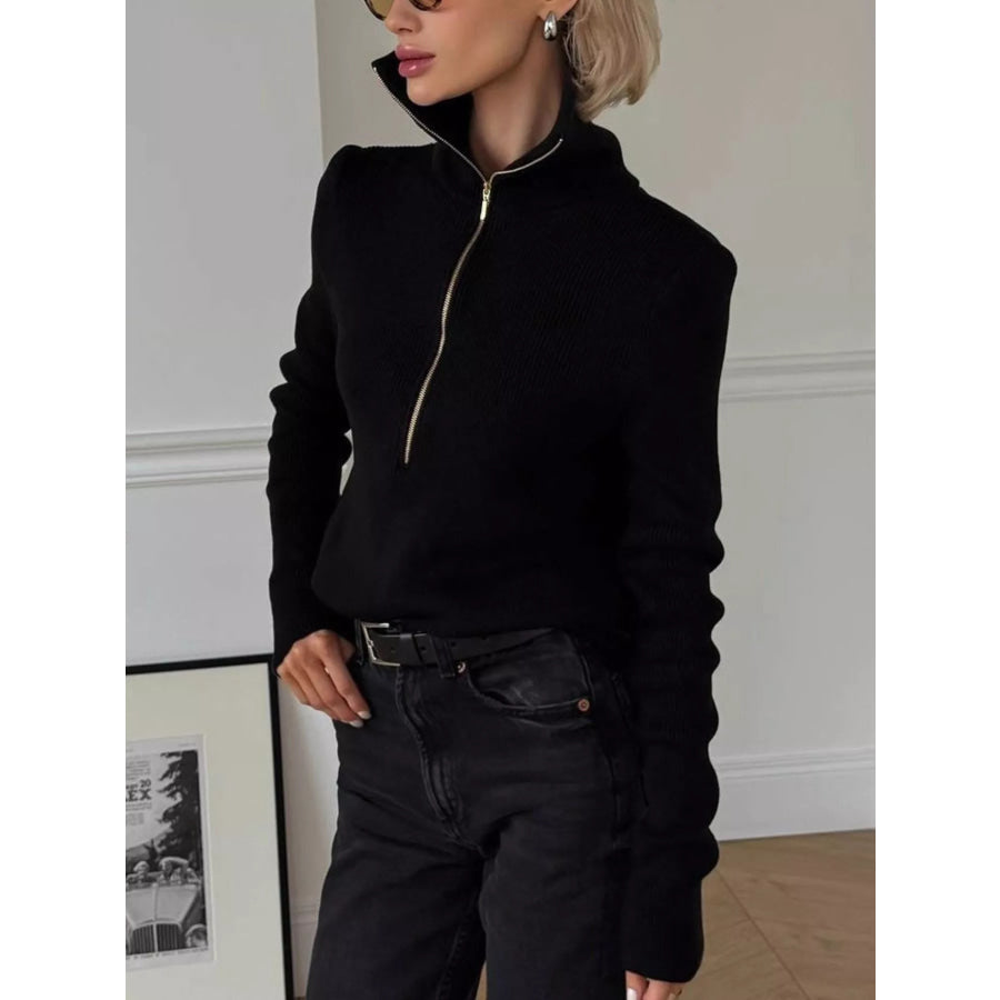 Ribbed Knit Quarter-Zip Sweater Apparel and Accessories