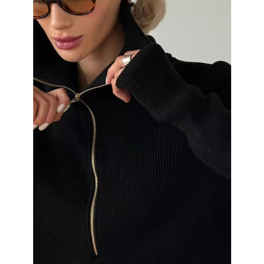Ribbed Knit Quarter-Zip Sweater Apparel and Accessories