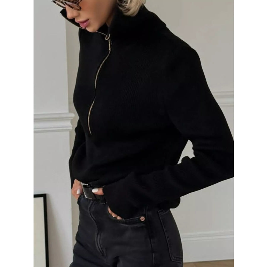 Ribbed Knit Quarter-Zip Sweater Apparel and Accessories