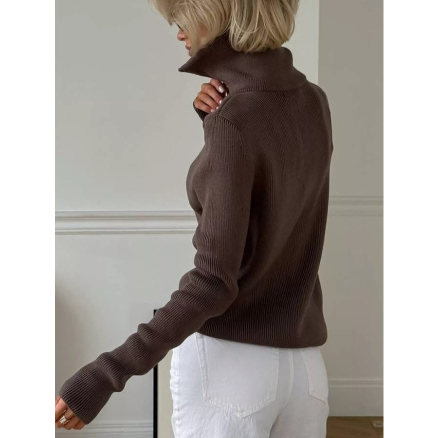 Ribbed Knit Quarter-Zip Sweater Apparel and Accessories