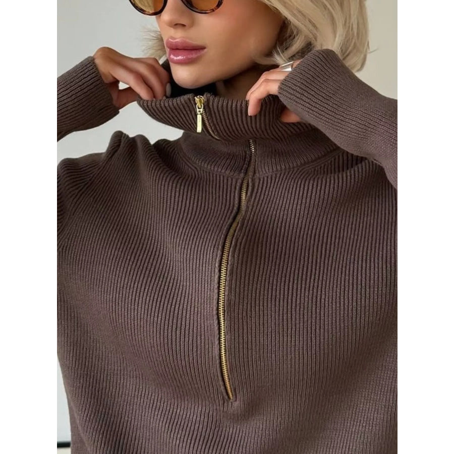 Ribbed Knit Quarter-Zip Sweater Apparel and Accessories
